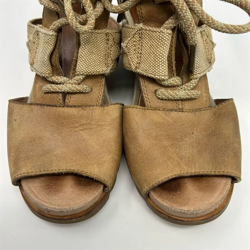 Sorel Women's Joanie Caged Wedge Lace Up Sandals Brown Size 10 Summer Casual